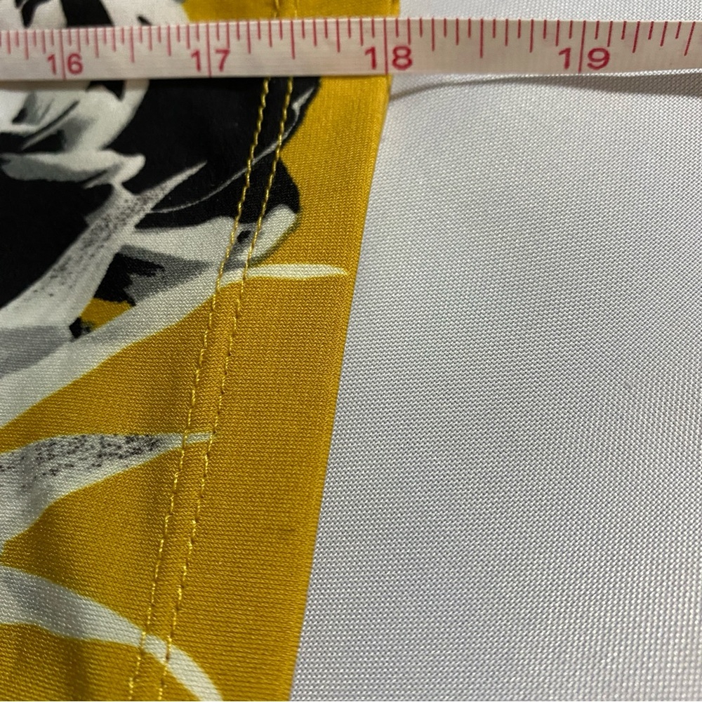 7th Avenue NY&Co Mustard Floral Keyhole Top | 3/4 Sleeve | Small - Picture 10 of 14